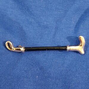 Vintage 1960s - 1970s Riding Crop Brooch / Pin Gold-tone Metal & Black Enamel